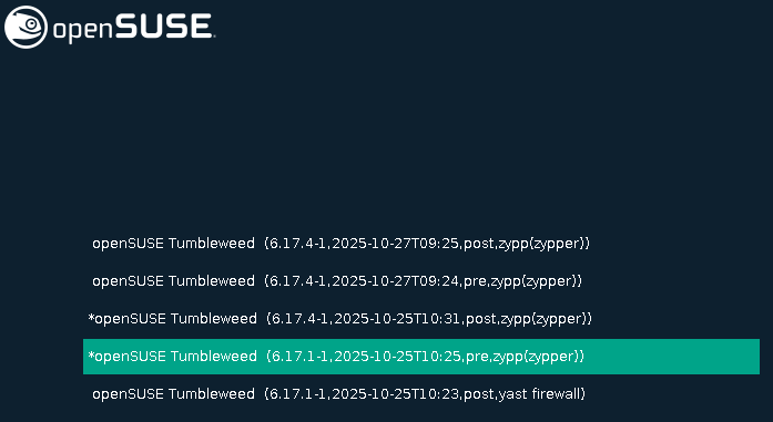 OpenSUSE boot snapshot selection