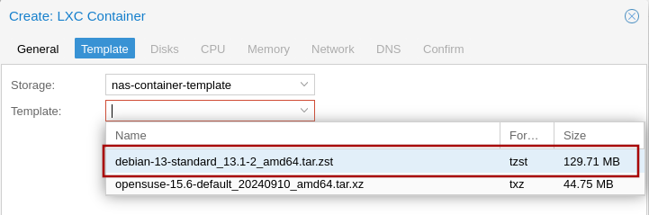 Create LXC - Template